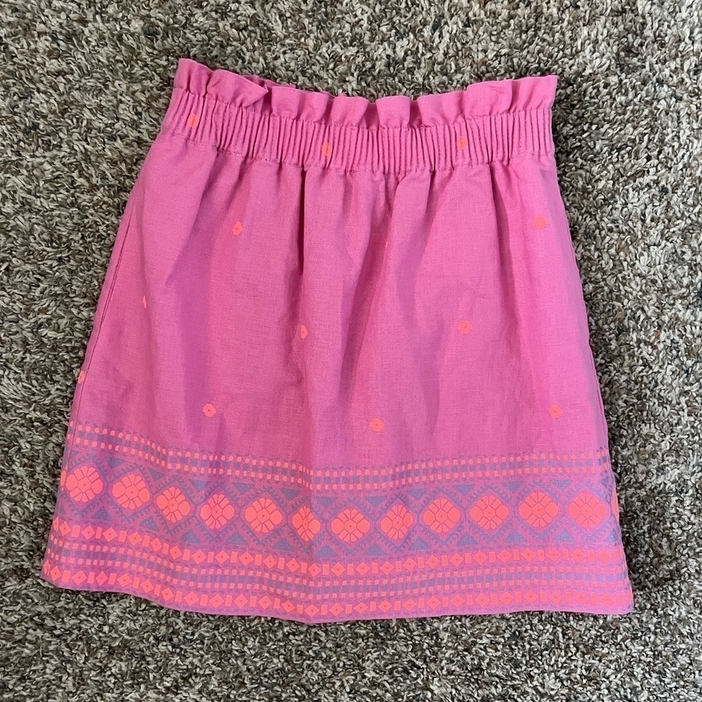 J.Crew Pink Linen Blend Paperbag Mini Skirt Aztec Print